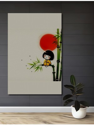 Teona Ahşap Sevimli Kiko Kız ve Bambu Sanat Ahşap Dekoratif Ev,antre,salon,ofis,mutfak,yatak Odası Tablo