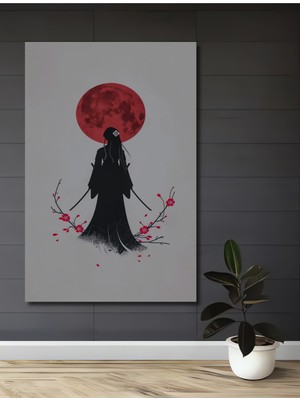 Teona Ahşap Kanlı Ay Samuray Kızı Görünümlü Dekoratif Ahşap Ev,antre,salon,ofis,mutfak,yatak Odası Tablo