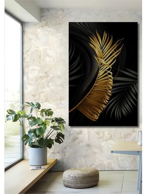 Teona Ahşap Altın Yaprak Desenli Soyut Sanat Ahşap Dekoratif Ev,antre,salon,ofis,mutfak,yatak Odası Tablo