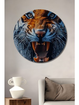 Teona Ahşap Aslan Kral Yağlı Boya Görünümlü Dekoratif Ahşap Tablo Yuvarlak Duvar Tablosu