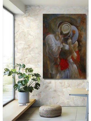 Teona Ahşap Romantik Örtülü Aşk Öpücüğü Yağlı Boya Görünümlü Ahşap Dekoratif Ev,antre,salon,ofis,mutfak Tablo