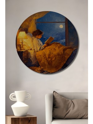 Teona Ahşap Sıcak Yatak Odası Manzarası Yağlı Boya Görünümlü Ahşap Tablo Yuvarlak Duvar Tablosu