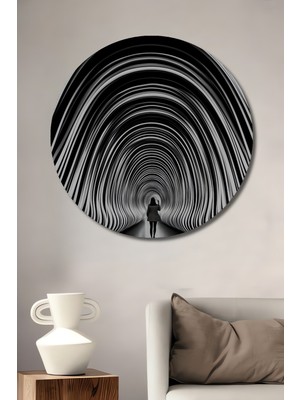 Teona Ahşap Modern Soyut Işık Tüneli Görünümlü Ahşap Dekoratif Tablo Yuvarlak Duvar Tablosu