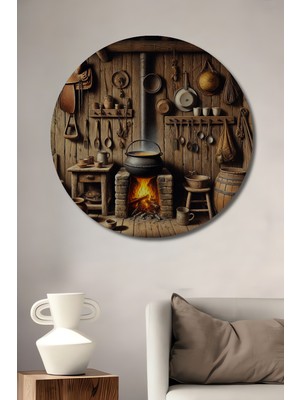 Teona Ahşap Rustik Mutfak Yağlı Boya Görünümlü Dekoratif Ahşap Tablo Yuvarlak Duvar Tablosu