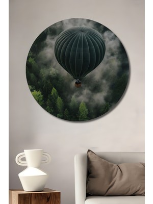 Teona Ahşap Gızemlı Orman Sırasında Sıradışı Sıcak Hava Balonu Yolculuğu Yağlı Boya Görünümlü Ahşap Dekoratif Tablo Yuvarlak Duvar Tablosu