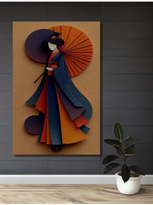 Teona Ahşap Japon Güzeli Geisha Kağıt Rölyef Ev,antre,salon,ofis,mutfak,yatak Odası Tablo