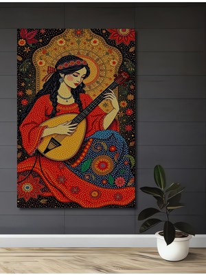 Teona Ahşap Bohem Sanatçı Kadın Gitar ve Çiçek Desenli Ahşap Dekoratif Ev,antre,salon,ofis,mutfak Tablo