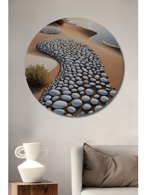 Teona Ahşap Altın Gün Batımında Taş Yol Ahşap Dekoratif Tablo Yuvarlak Duvar Tablosu