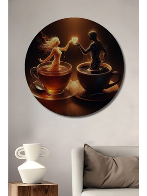 Teona Ahşap Aşkın Sıcaklığı Yağlı Boya Görünümlü Ahşap Dekoratif Tablo  Yuvarlak Duvar Tablosu