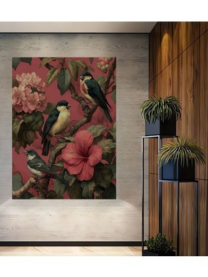Teona Ahşap Muhteşem Kuşlar ve Çiçekler Sulu Boya Görünümlü Ahşap Dekoratif Ev,antre,salon,ofis,mutfak Tablo
