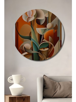 Teona Ahşap Soyut Çiçek Buketi Yağlı Boya Görünümlü Dekoratif Ahşap Tablo Yuvarlak Duvar Tablosu