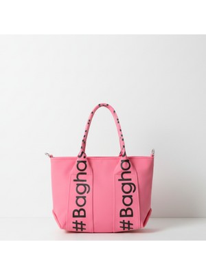 Baghashtag Pembe Mini Su Geçirmez Kulp Yazılı Tote Çanta