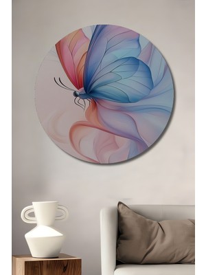 Teona Ahşap Uçuşan Kelebeklerin Büyülü Dansı Yağlı Boya Görünümlü Dekoratif Ahşap Tablo Yuvarlak Duvar Tablosu