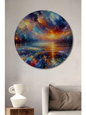 Teona Ahşap Soyut Manzaralı Yağlı Boya Görünümlü Ahşap Dekoratif Tablo Yuvarlak Duvar Tablosu