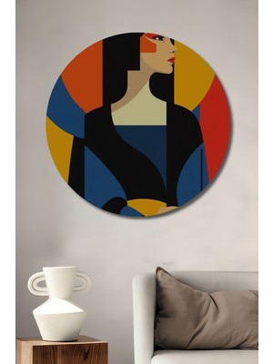 Teona Ahşap Modern Sanatçı Kadın Portresi Yağlı Boya Görünümlü Ahşap Dekoratif Tablo Yuvarlak Duvar Tablosu