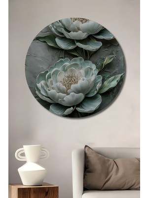 Teona Ahşap Büyük Boyutlu Pastel Renkli Sakin Çiçek Baskısı Ahşap Dekoratif Tablo Yuvarlak Duvar Tablosu