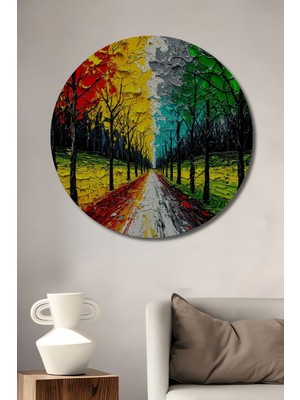 Teona Ahşap Renklerin Dansı Ahşap Dekoratif Tablo Yuvarlak Duvar Tablosu