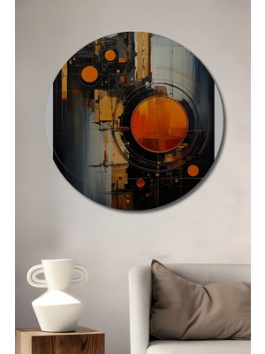 Teona Ahşap Soyut Geometri Yağlı Boya Görünümlü Ahşap Dekoratif Tablo Yuvarlak Duvar Tablosu