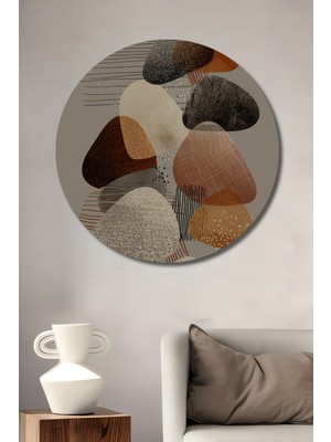 Teona Ahşap Soyut Taş Formları Yağlı Boya Görünümlü Dekoratif Ahşap Tablo Yuvarlak Duvar Tablosu