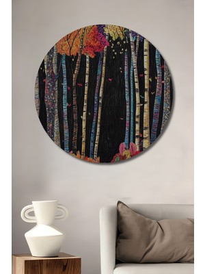 Teona Ahşap Renkli Sonbahar Ormanı Ahşap Dekoratif Tablo Yuvarlak Duvar Tablosu