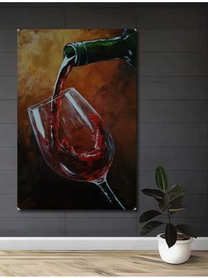 Teona Ahşap Şarap Kadehi Yağlı Boya Görünümlü Ahşap Dekoratif Ev,antre,salon,ofis,mutfak,yatak Odası Tablo