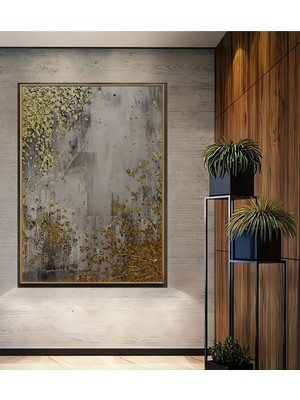 Teona Ahşap Altın Yaprak Dokulu Soyut Sanat Ahşap Dekoratif Ev,antre,salon,ofis,mutfak,yatak Odası Tablo