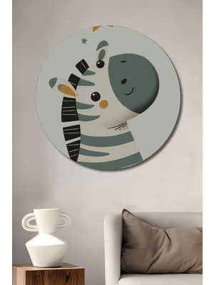 Teona Ahşap Sevimli Zebra Yıldız Baskılı Ahşap Dekoratif Tablo Yuvarlak Duvar Tablosu