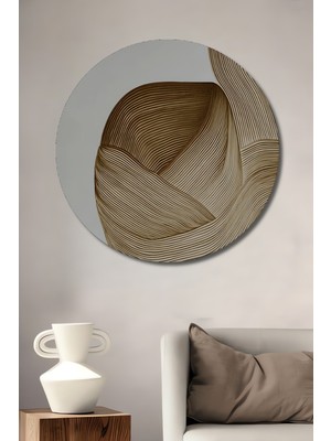Teona Ahşap Soyut Dalgalı Çizgi Sanatı Ahşap Dekoratif Tablo Yuvarlak Duvar Tablosu