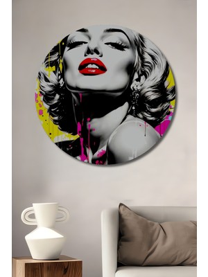 Teona Ahşap Marilyn Monroe Yağlı Boya Görünümlü Modern Sanat Ahşap Dekoratif Tablo Yuvarlak Duvar Tablosu