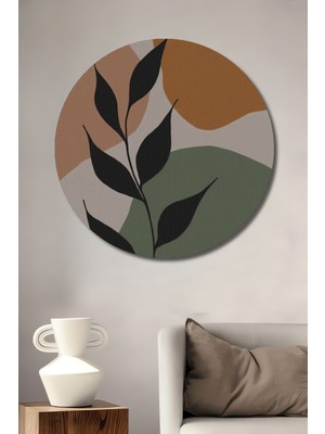Teona Ahşap Modern Soyut Yaprak Desenli Yağlı Boya Görünümlü Ahşap Dekoratif Tablo Yuvarlak Duvar Tablosu