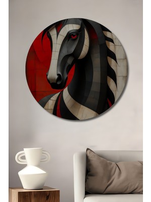 Teona Ahşap Soyut At Safkan Modern Sanat Yağlı Boya Görünümlü Dekoratif Ahşap Tablo Yuvarlak Duvar Tablosu