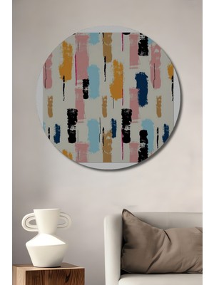 Teona Ahşap Bohem Soyut Fırça Darbeleri Görünümlü Ahşap Dekoratif Tablo Yuvarlak Duvar Tablosu