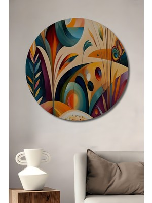 Teona Ahşap Soyut Renk Cümbüşü Yağlı Boya Görünümlü Ahşap Dekoratif Tablo Yuvarlak Duvar Tablosu