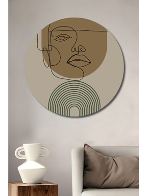 Teona Ahşap Modern Minimalist Yüz Hat Sanat Ahşap Dekoratif Tablo Yuvarlak Duvar Tablosu