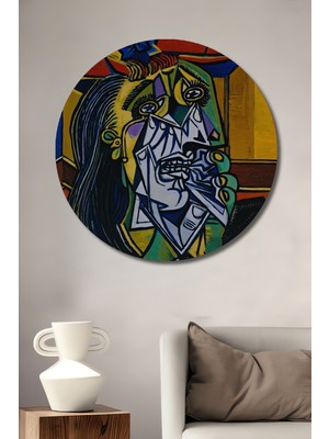 Teona Ahşap Ağlayan Kadın Yağlı Boya Görünümlü Modern Sanat Ahşap Dekoratif Tablo Yuvarlak Duvar Tablosu
