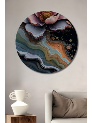 Teona Ahşap Büyülü Çiçek Esintisi Yağlı Boya Görünümlü Ahşap Dekoratif Tablo Yuvarlak Duvar Tablosu