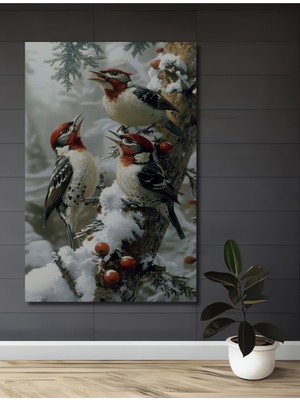 Teona Ahşap Kış Uykusu Kuşları Yağlı Boya Görünümlü Ahşap Dekoratif Ev,antre,ofis,mutfak,yatak Odası Tablo