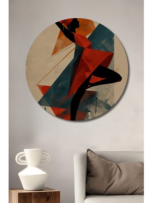 Teona Ahşap Bale Sanatçıları Soyut Geometri Yağlı Boya Görünümlü Ahşap Tablo Yuvarlak Duvar Tablosu