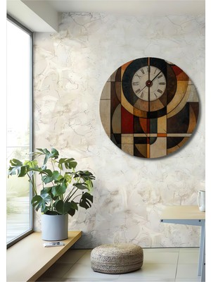 Teona Ahşap Soyut Geometrik Saat Ev,antre,salon,ofis,mutfak Tablosu Yağlı Boya Görünümlü Ahşap Dekoratif