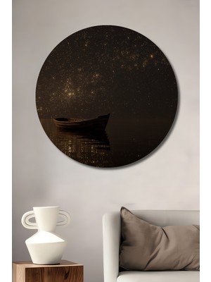 Teona Ahşap Altın Yıldızlar Altında Tekne Tablosu Yuvarlak Duvar Tablosu