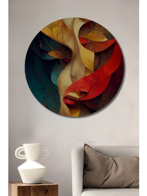 Teona Ahşap Soyut Yüz Kadın Portresi Yağlı Boya Görünümlü Ahşap Dekoratif Tablo Yuvarlak Duvar Tablosu