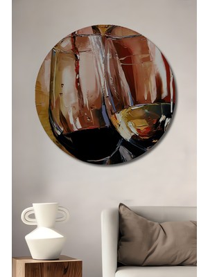 Teona Ahşap Kadehlerin Dansı Yağlı Boya Görünümlü Dekoratif Ahşap Tablo Yuvarlak Duvar Tablosu