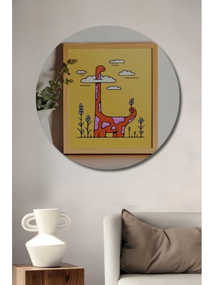 Teona Ahşap Sevimli Dinozor Çizgi Film Baskı Ahşap Dekoratif Tablo Yuvarlak Duvar Tablosu