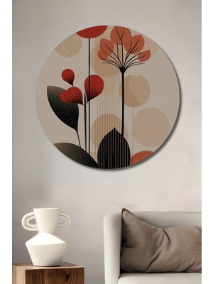 Teona Ahşap Modern Soyut Çiçek Desenli Yağlı Boya Görünümlü Ahşap Dekoratif Tablo Yuvarlak Duvar Tablosu