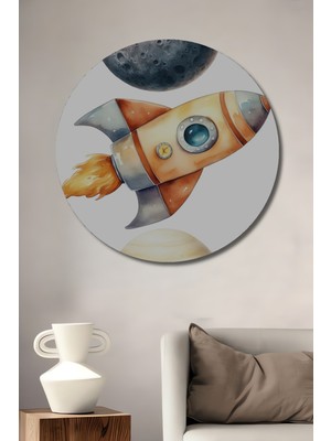 Teona Ahşap Hayallerin Uzay Yolculuğu Sulu Boya Görünümlü Ahşap Dekoratif Tablo Yuvarlak Duvar Tablosu