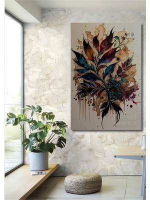 Teona Ahşap Gızemlı Yapraklar Sulu Boya Görünümlü Ahşap Dekoratif Ev,antre,salon,ofis,mutfak,yatak Odası Tablo