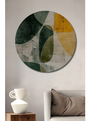 Teona Ahşap Modern Soyut Sanat Ahşap Dekoratif Tablo Yağlı Boya Görünümlü Yuvarlak Duvar Tablosu