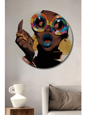 Teona Ahşap Göz Alıcı Renk Patlaması Kadın Portresi Yağlı Boya Görünümlü Ahşap Dekoratif Tablo Yuvarlak Duvar Tablosu