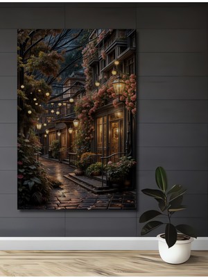 Teona Ahşap Romantik Bohem Sokak Manzarası Yağlı Boya Görünümlü Ahşap Dekoratif Ev,antre,salon,ofis Tablo