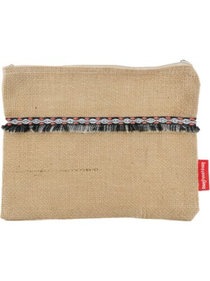 Baghashtag Minimal Siyah Fosfor Püsküllü Jüt Clutch Bez Çanta